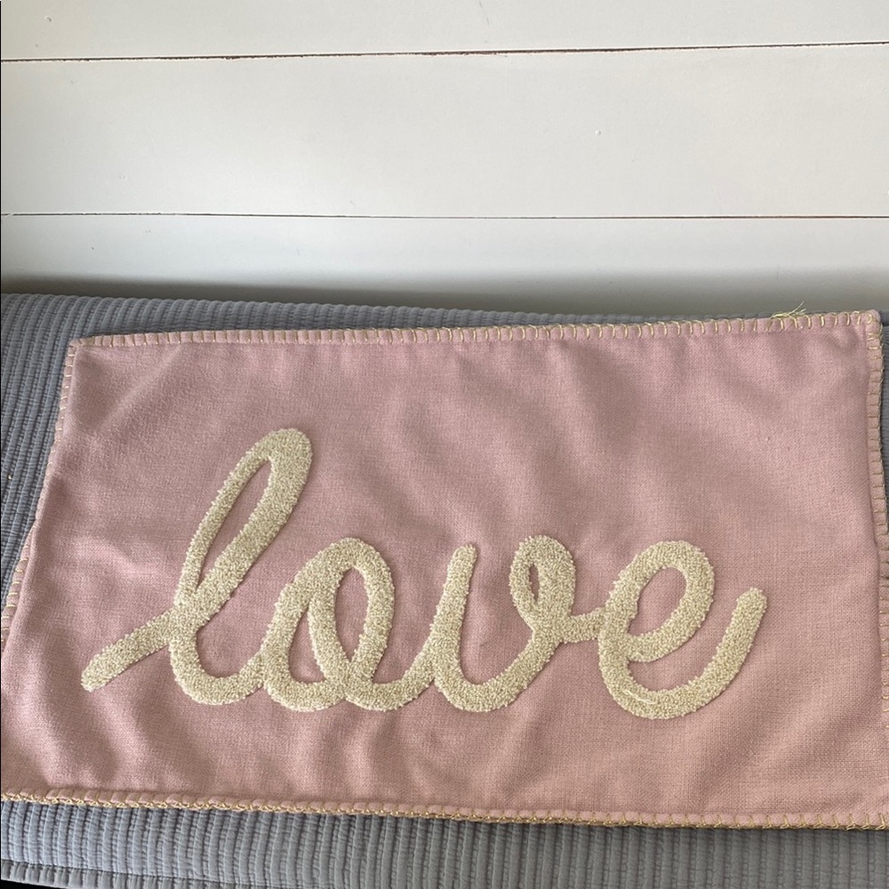 Pink Love Embroidered Pillow Cover
